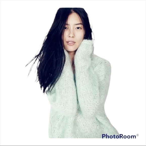 NWT MADEWELL Seafoam Mint Hand Knit Cloudloft Pullover Oversized Sweater Small - Picture 4 of 9